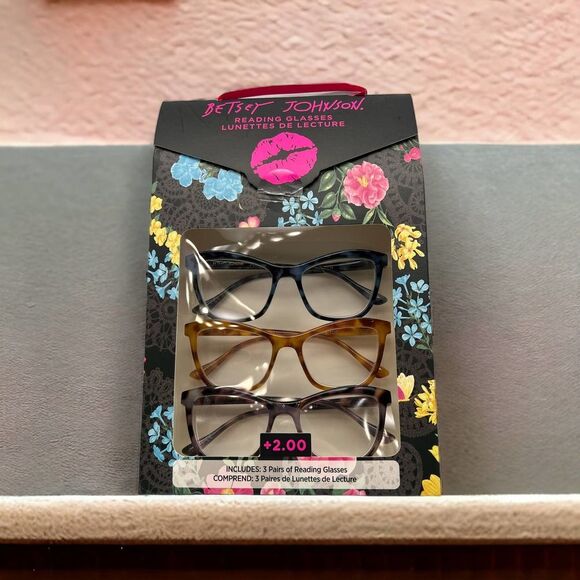 Betsey Johnson Reading Glasses +2.00 Pack of 3 - Picture 1 of 2
